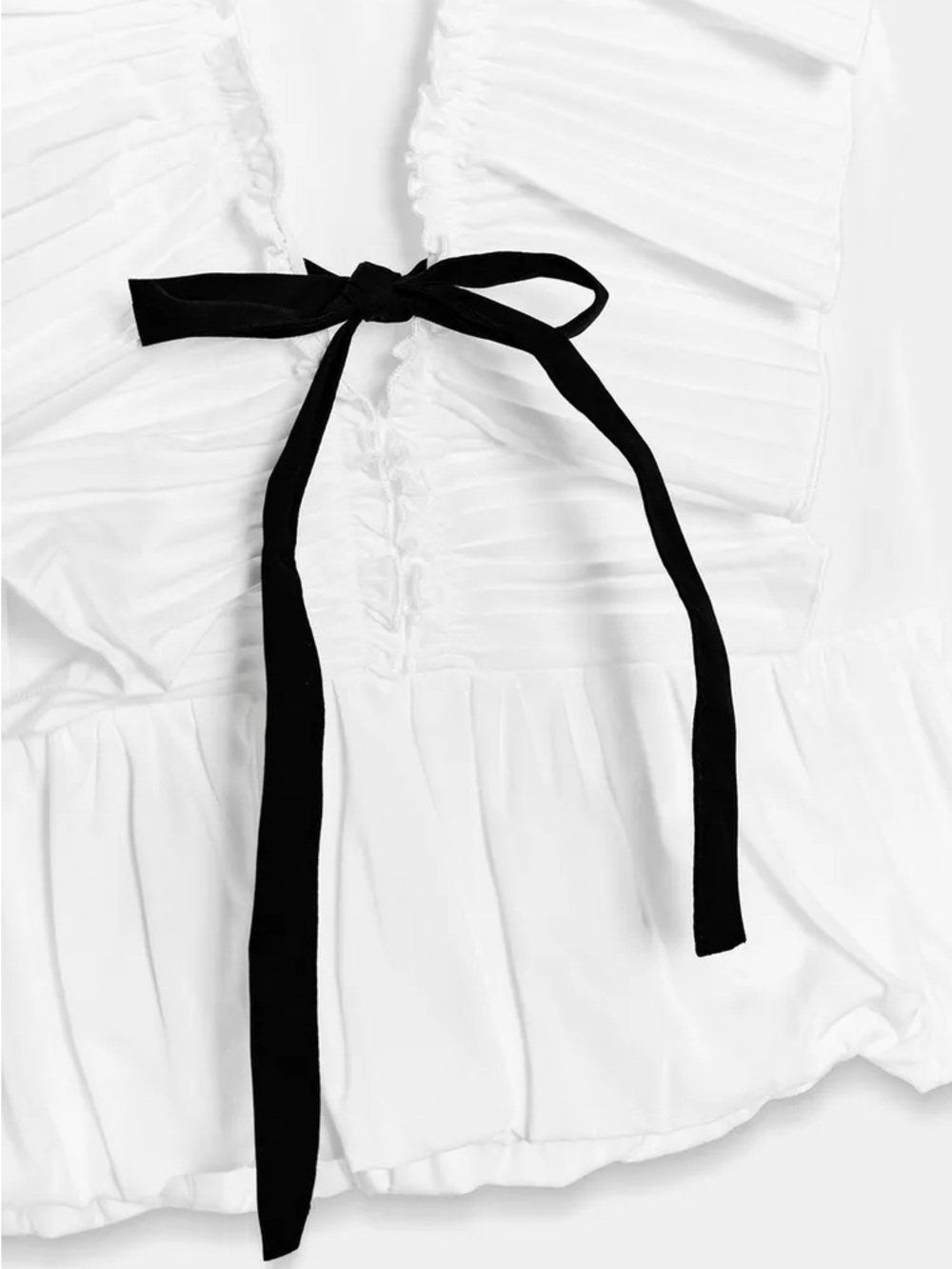 ZARA PLEATED RUFFLE BOW TOP - Picture 10 of 11
